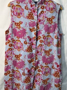 CLICK By Color Me Collection Dress Women’s L 100% Linen Floral Made In USA‎